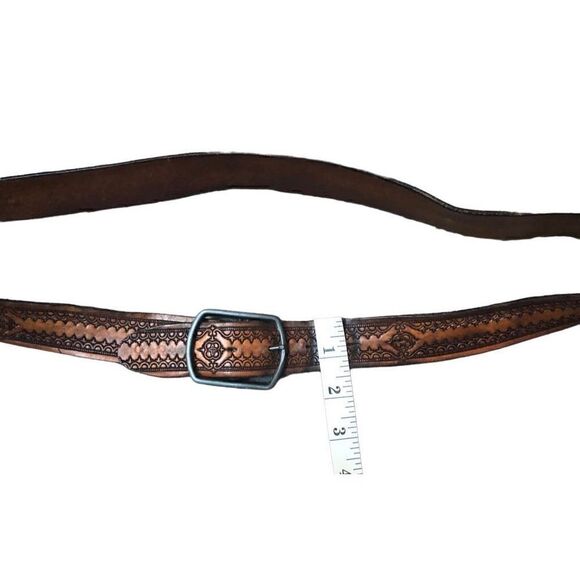 Vintage top grain tooled leather made in USA with silver buckle Size 36 main image 5